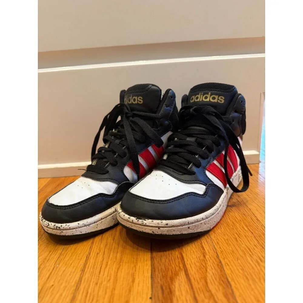 Adidas Hoops Mid Shoes Cloud Red White Black Youth Size 2